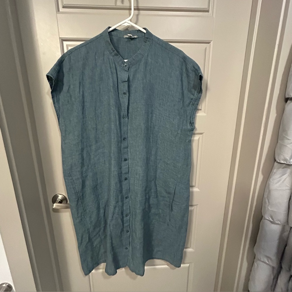 XL Eileen Fisher Slate Blue Organic Linen Dress